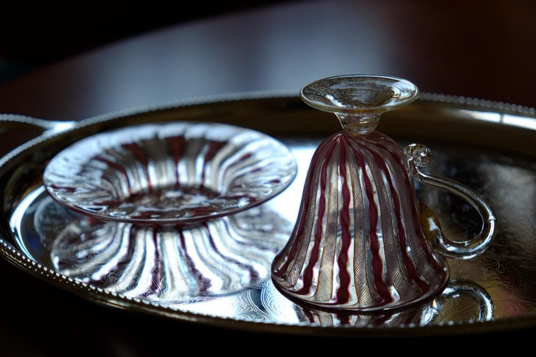 手吹きガラス カップ＆ソーサー レース 舩木倭帆/黒木国昭/藤田喬平/江波冨士子