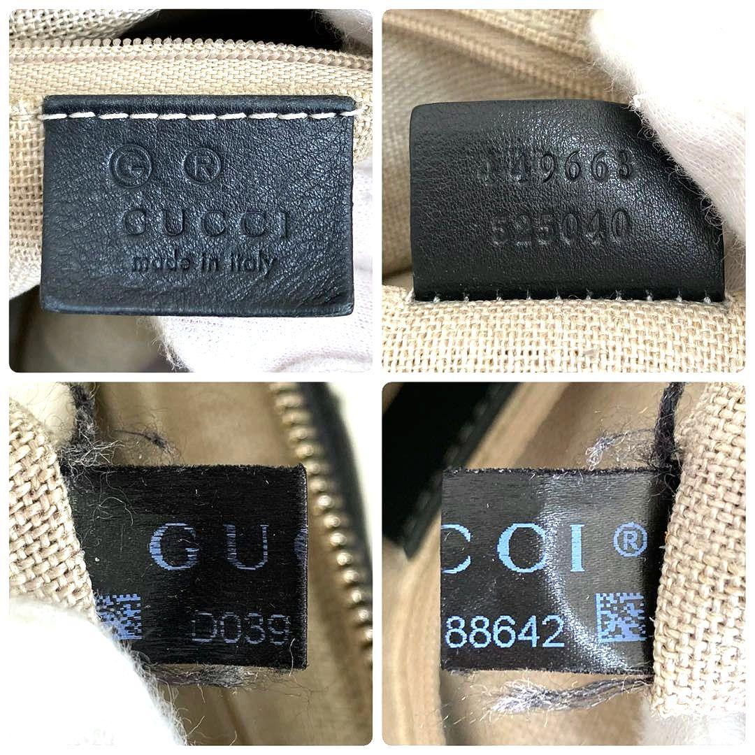 GUCCI マイクロシマ ハンドバッグ レザー ロゴ GG トート ブラック