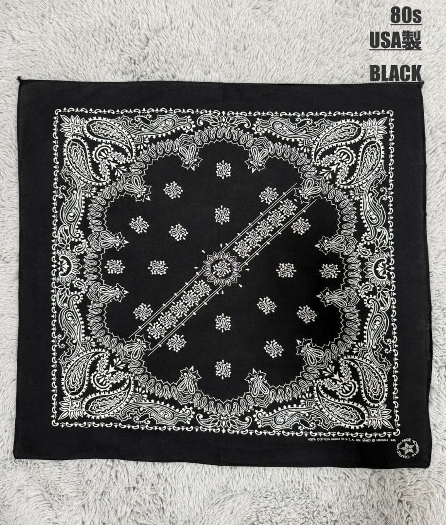 【希少カラー】80s/USA製/ヴィンテージ/バンダナ/黒/ドックタウン/FJ