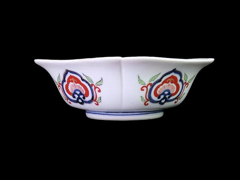 大聖寺伊万里　金襴手　窓絵　牡丹に菊　獅子の図　四方角向付　B347AS-CWq