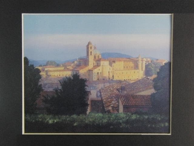 羽田裕、【ウルビーノ夕映】、希少画集画、状態良好、旅情、風景、新品額 額装付