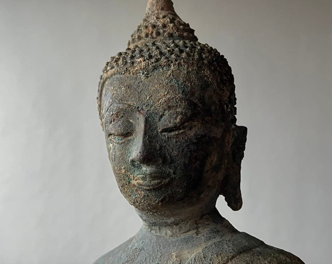 【抜群の表情 タイ青銅古仏】アユタヤ王朝初期〜中期14〜15世紀頃 骨董仏教美術