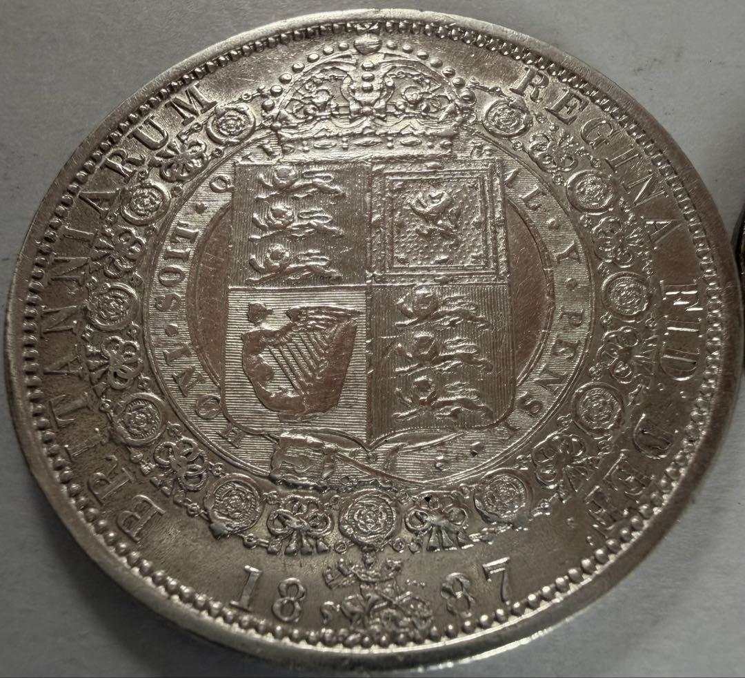 ア*ー様 1887年英国ジュベリーヘッドヴィクトリア女王 ハーフクラウン銀貨ハイ