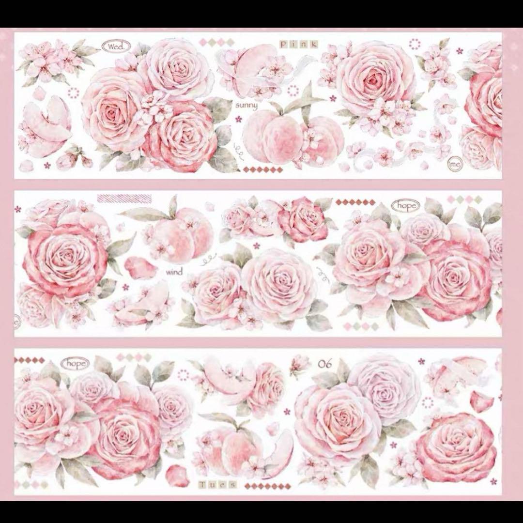 海外 PETテープ マスキングテープ お花と桃