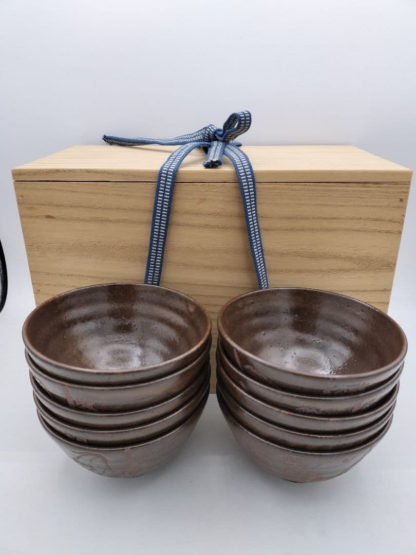 c759 数茶碗 「十牛図 鉄釉」信楽 壺中庵 楽入作 木箱 茶道具 古物