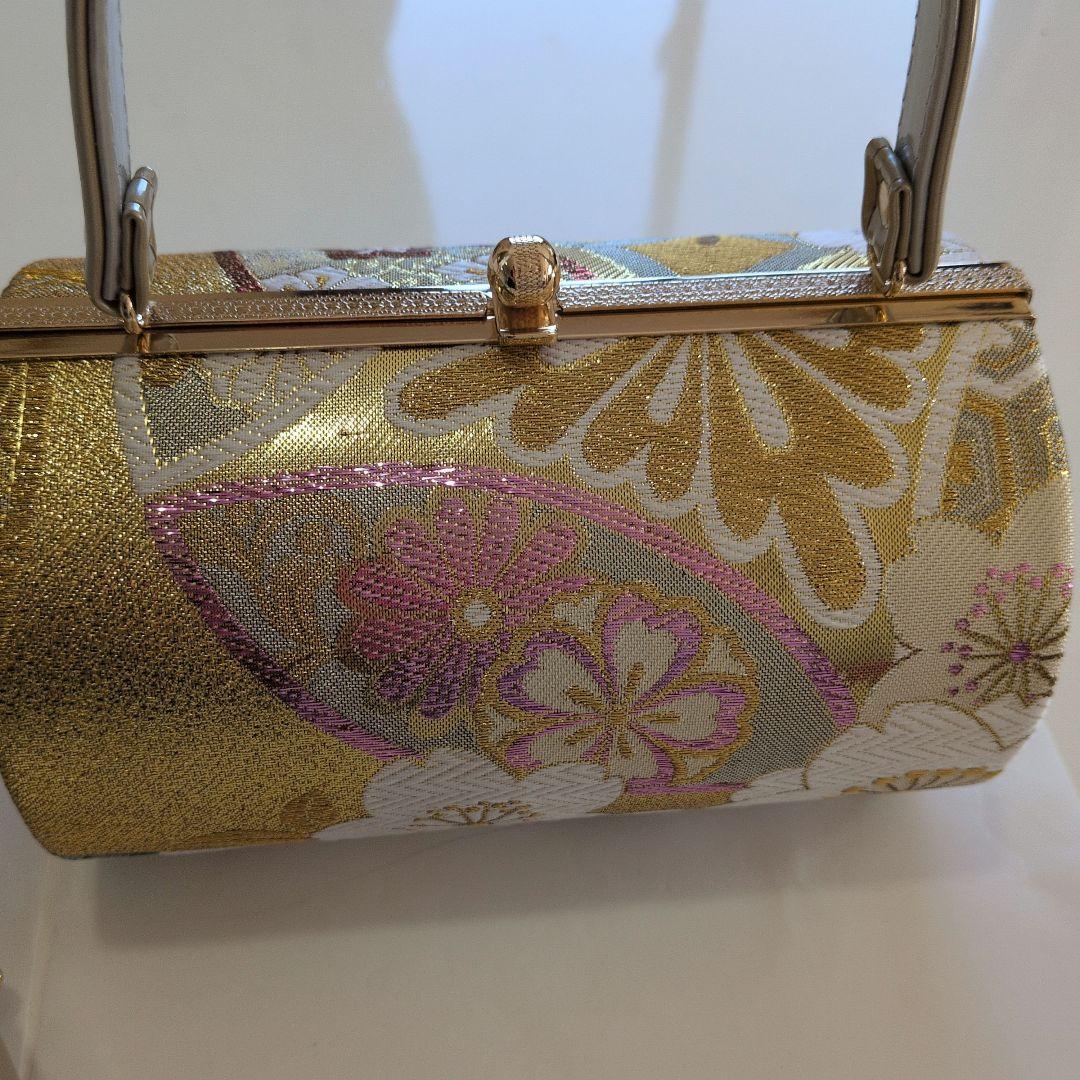 草履とバッグのセット 金色花柄
