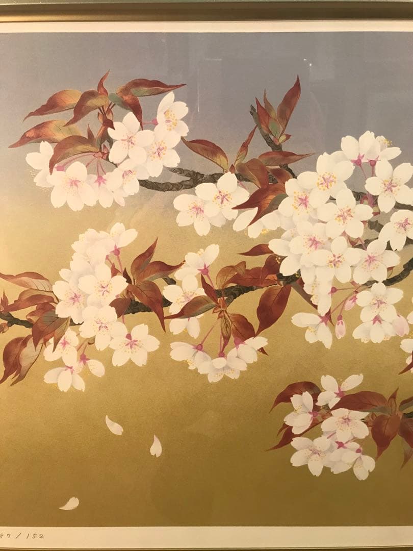 森田りえ子　「山桜」リトグラフ　直筆サイン・落款・エディション・作品証明シール有