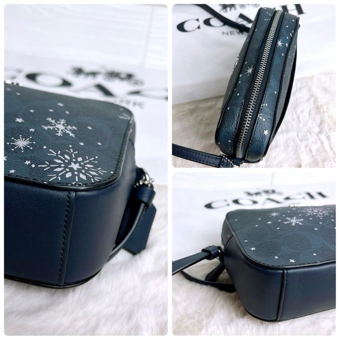 極美品☆COACHコーチ ショルダーカメラバッグ 雪の結晶 ネイビー レザー
