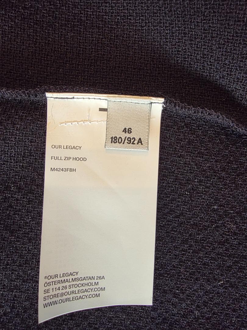OUR LEGACY フルジップ フーディ 46サイズ 試着のみ