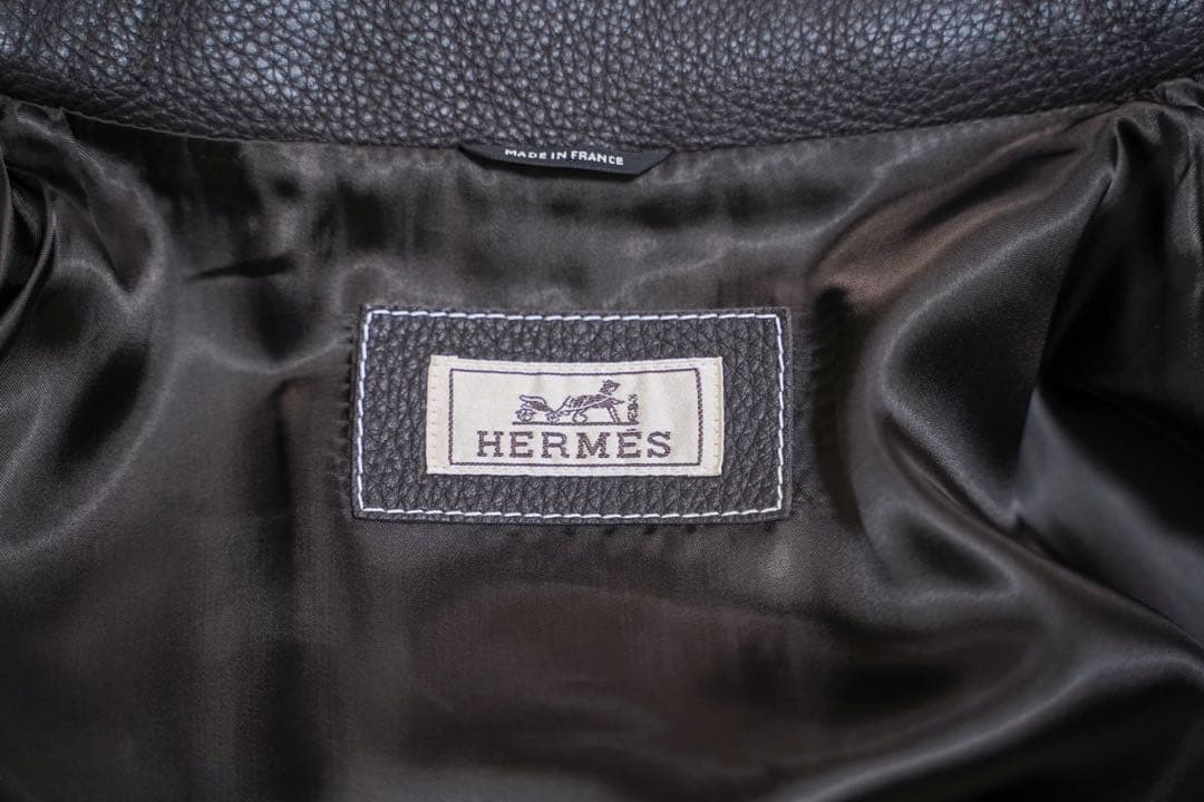 HERMÈS エルメス レザーブルゾン 48 ディアスキン ジャケット ブラウン