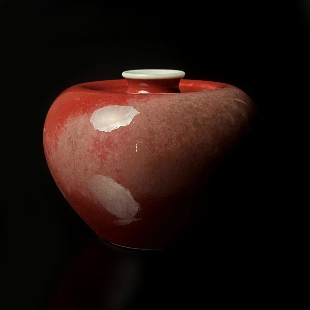 唐物 缸豆紅釉蘋果尊 大清康煕年製 款 中国古玩 美術 SH96