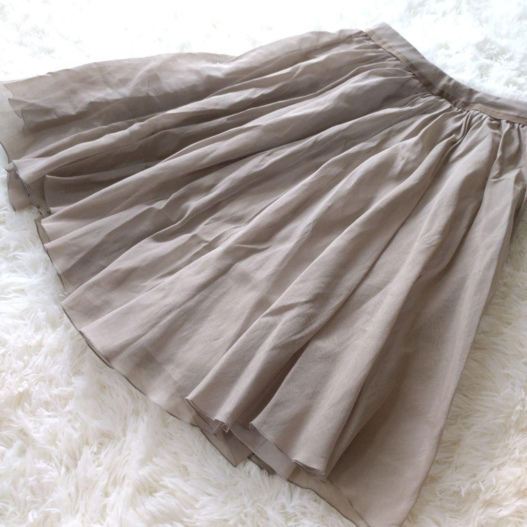 フォクシー コットンシルク混 シアーサーキュラースカート 38 ベージュ