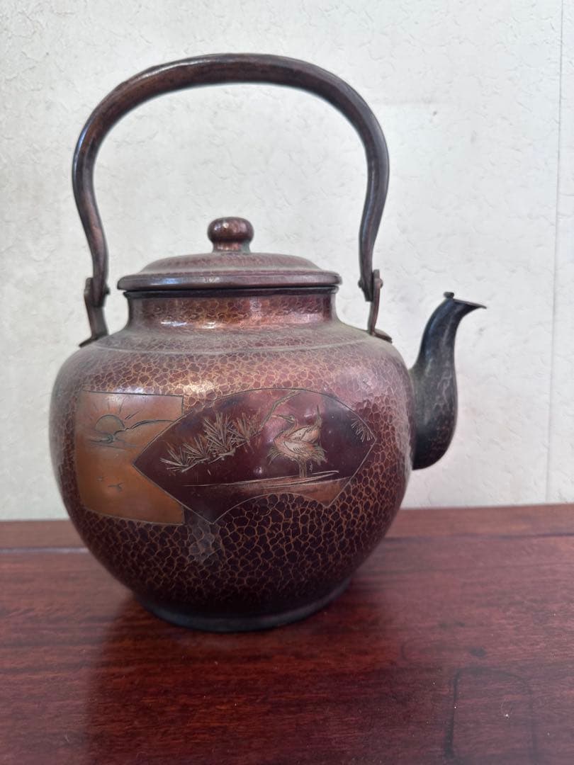 山川堂製　銅製　やかん　職人手作り　アンティーク銅本体は槌目して作られ　茶道