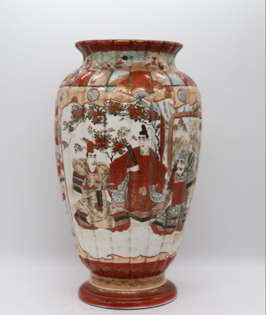 江戸　加賀国九谷造　赤絵灯籠型瓶　人物紋　高さ約35cm 送料込み250723