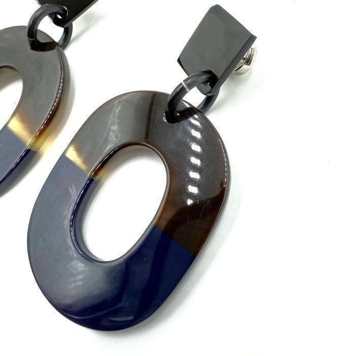 HERMES エルメス イスム バイカラー ピアス バッファローホーン ネイビー