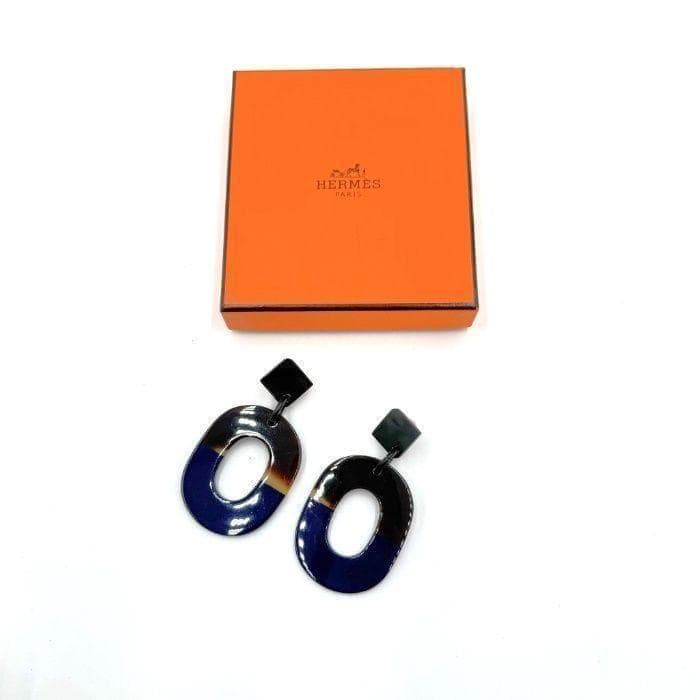 HERMES エルメス イスム バイカラー ピアス バッファローホーン ネイビー