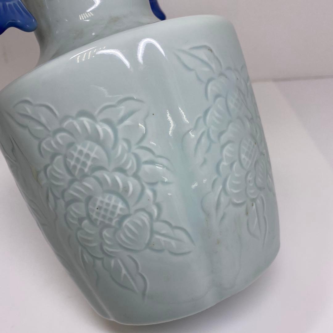 中国美術　魚耳　青磁花瓶　高さ約21.8㎝　タサオ　東さ7-0609②