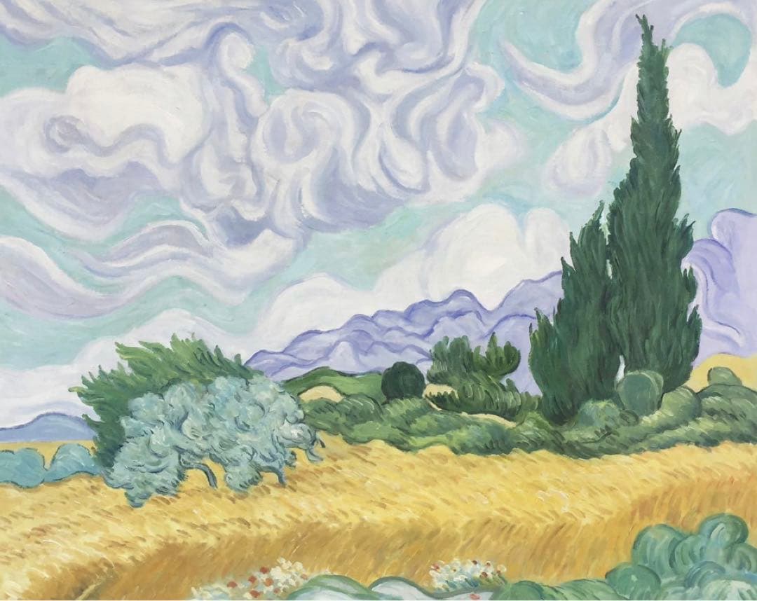 肉筆☆油絵☆F20号『糸杉のある麦畑』ゴッホ/模写