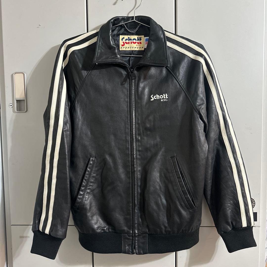 SCHOTT　羊革　レザージャケット　ロゴ刺繍　黒　L