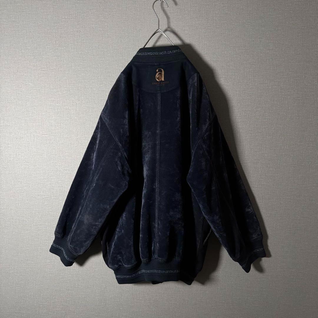 ハーディエイミス ブルゾン ベロア切替 刺繍 裏地キルティング ネイビー XL