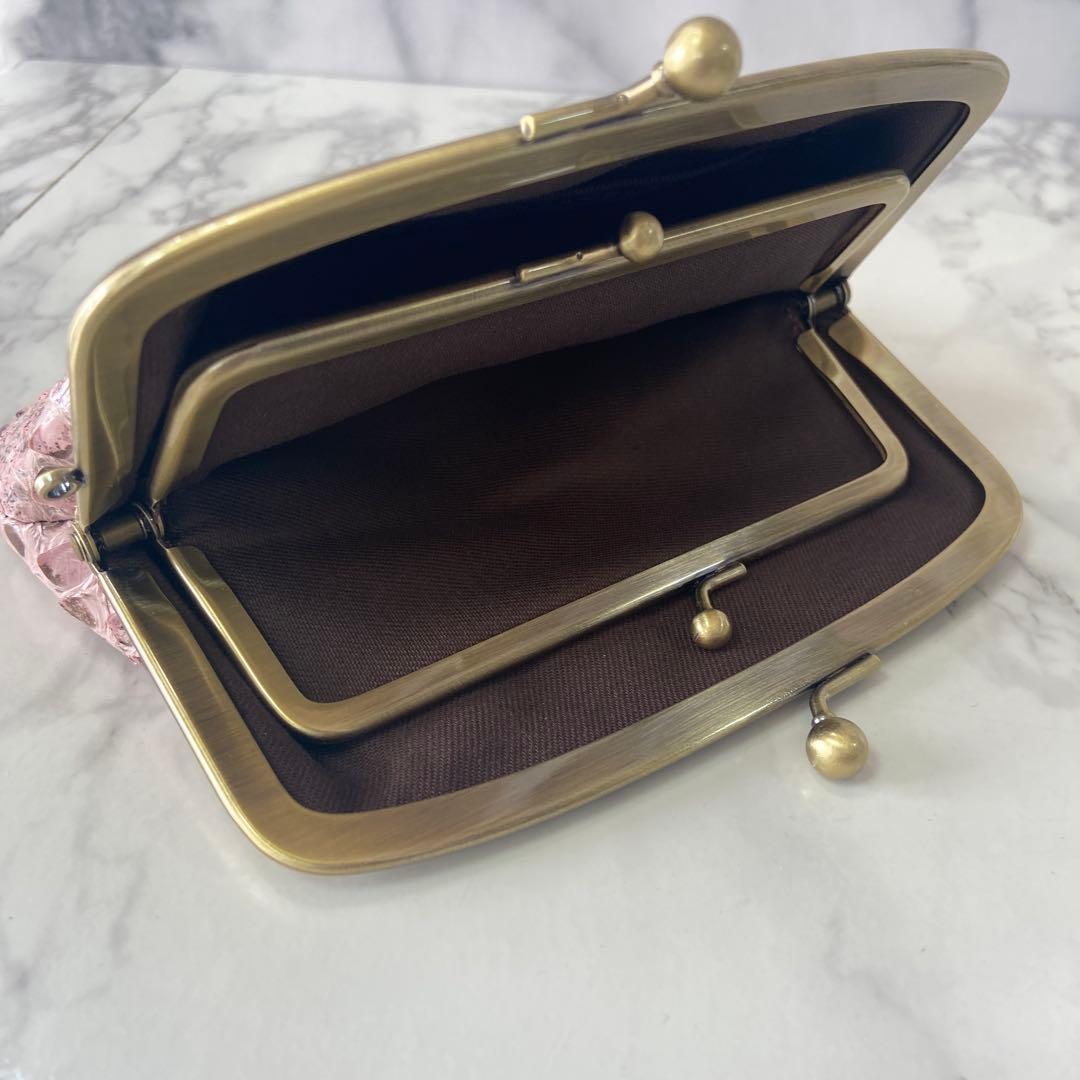 幸　ハンドメイドパイソンの本革親子がま口財布両面各2段ポケット付