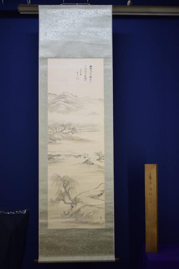 不詳/作者不詳/山水人物図/桐共箱付/布袋屋掛軸HG-23