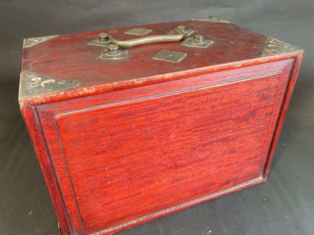 【竹牌】宝飾金具付唐木箱 背竹牌 麻雀牌 骨董品 アンティーク