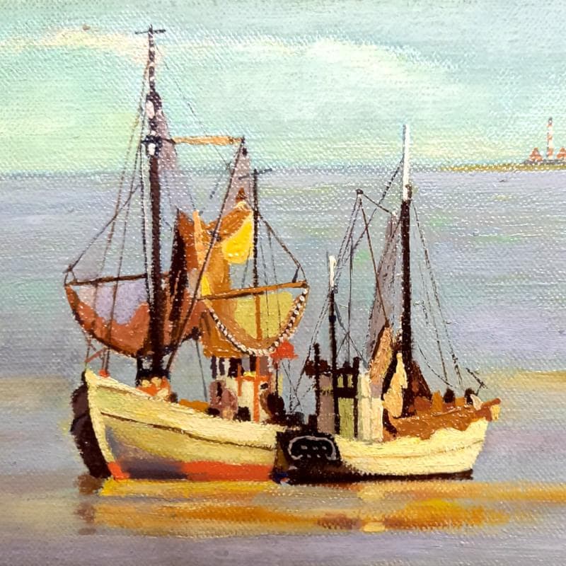 ☆川 雅吉☆「 滞船(北ドイツ） 」油絵　SMサイズ　良好！