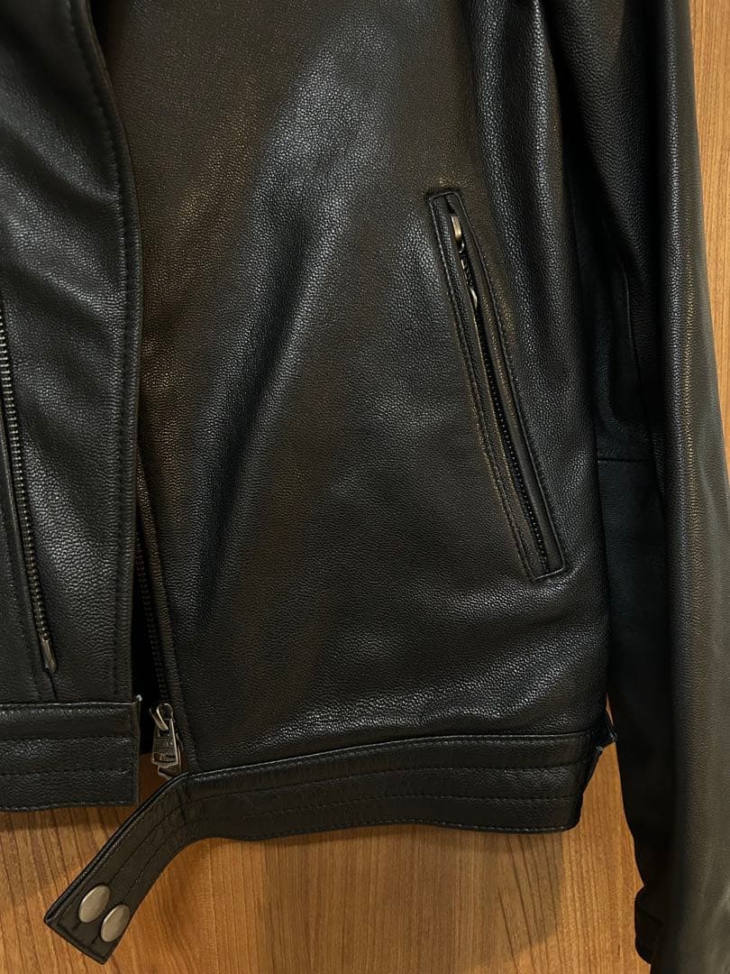 【美品】ビームス ライダース ジャケット シングル ノーカラー やぎ革 黒 S