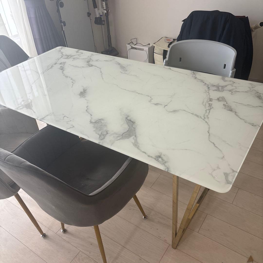 よしひろフランフラン ダイニングテーブル 大理石風ガラス ゴールド脚