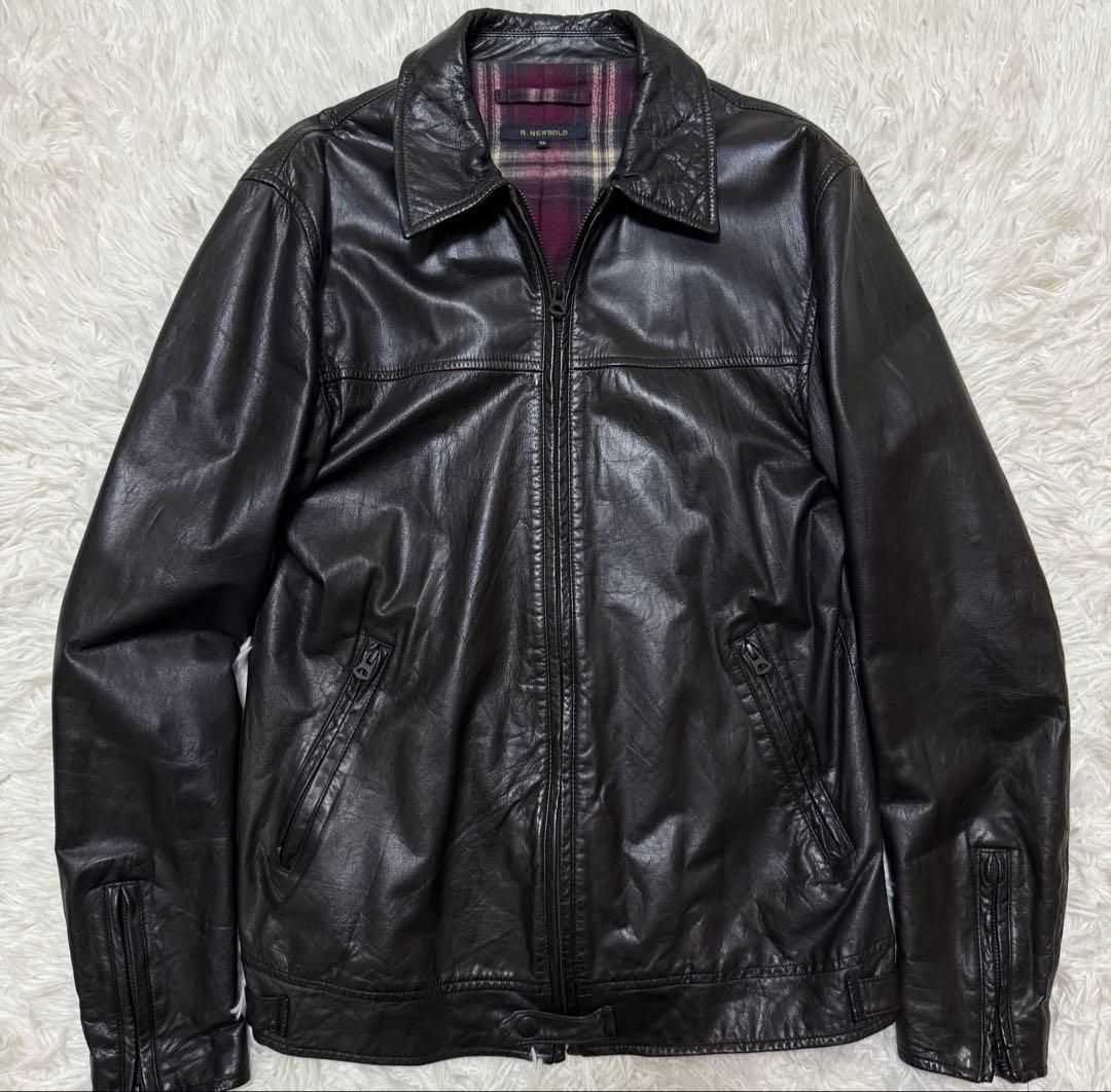 【極上ラムレザー】　ポールスミス　シングルライダースジャケット　裏地チェック