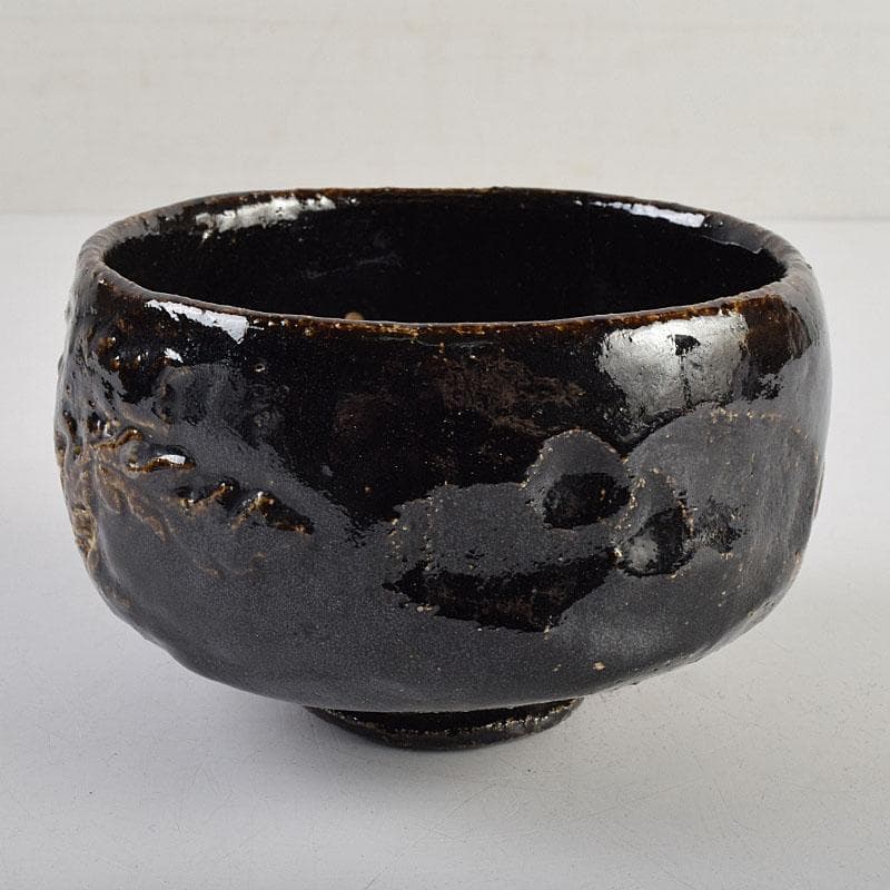茶道具　楽吉左衛門作　鳳凰文　黒楽茶碗　共箱　M　R9451