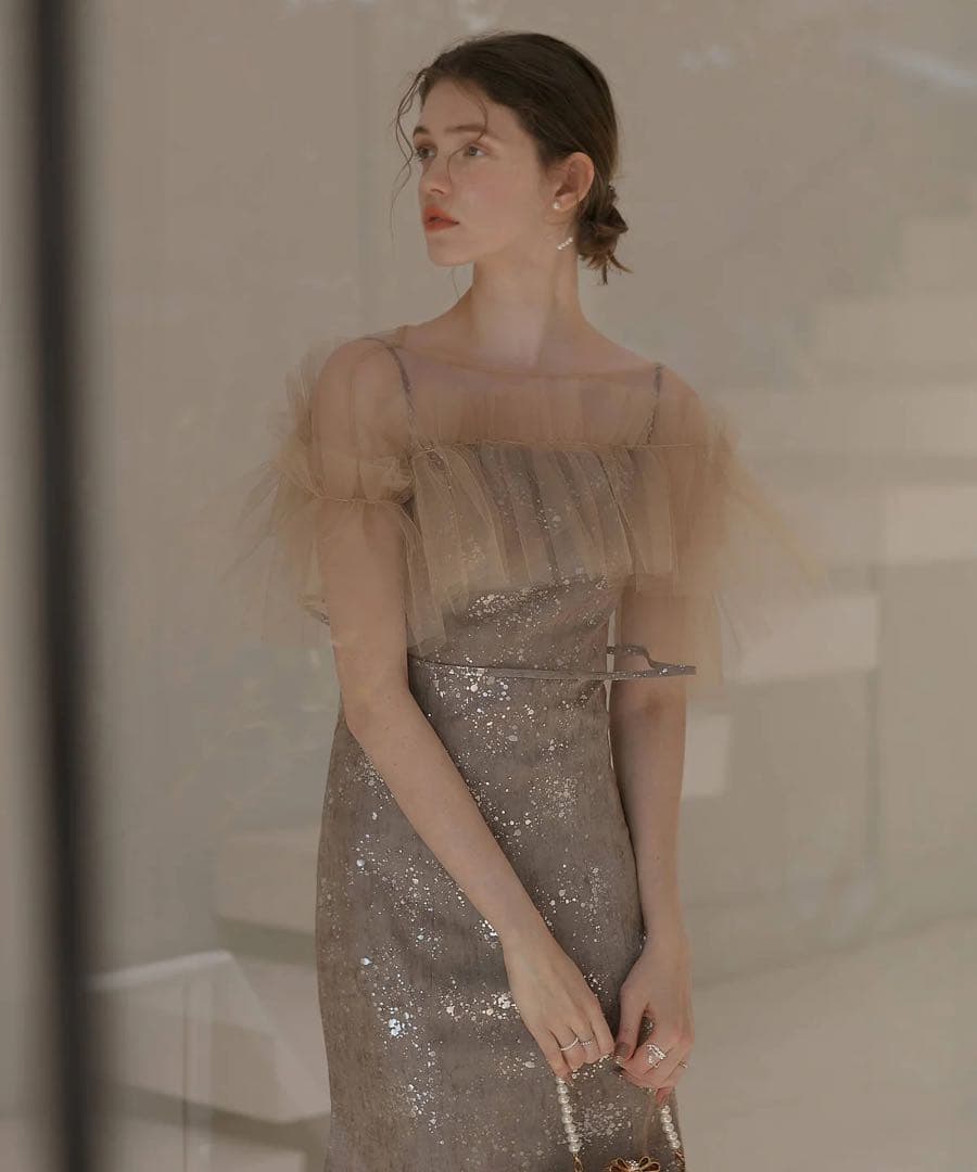 leja チュールフリルボレロペイントマーメイドワンピースドレス