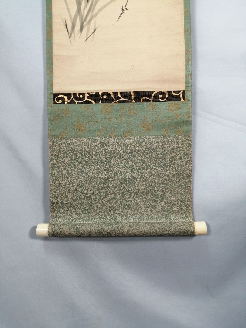 【茶道具】官休庵　木津宗泉筆　笹画賛　 　掛け物　軸C98