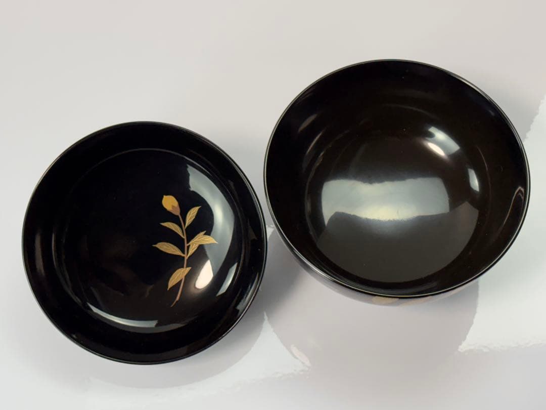 【未使用】越前漆器【源伸堂】蒔絵付　吸物椀5客セット 共箱栞付R7112328