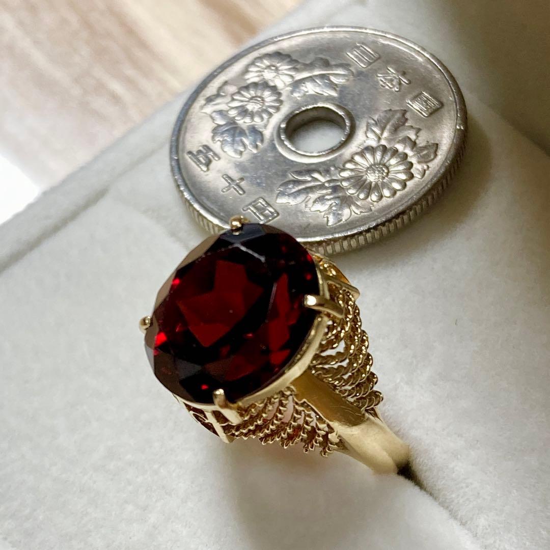 K18イエローゴールド ガーネットリング