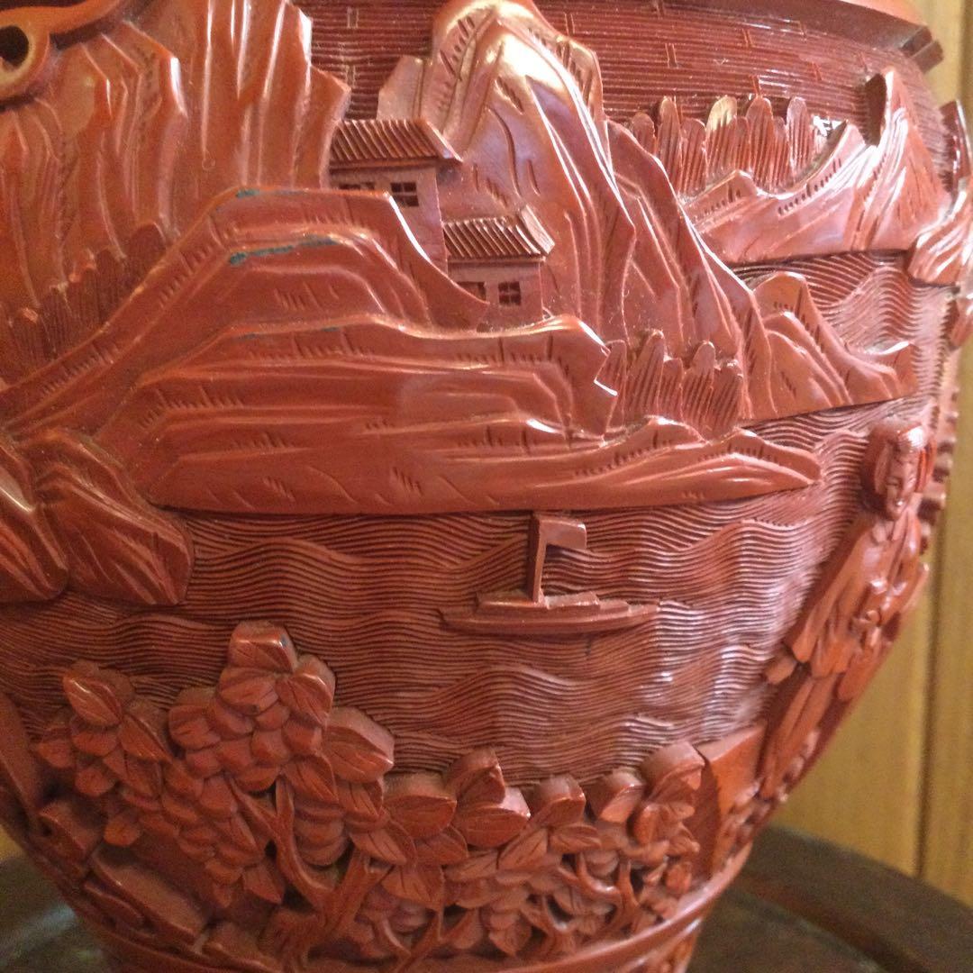 堆朱花瓶、中国製、文化大革命時代