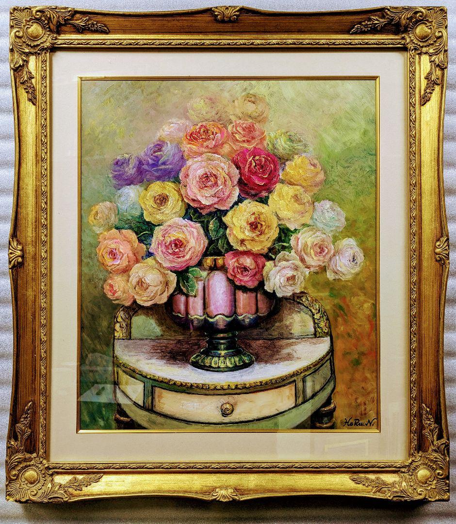 画家haru☆油彩画☆薔薇☆特寸422×497☆真作☆ご覧いただき原画★一点物☆