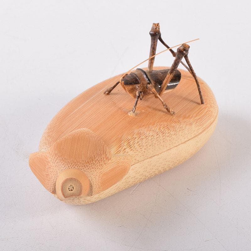 茶道具　加州木芸師　清水晃樹作　大名竹　福茄子香合　鈴虫付　共箱　V　8011