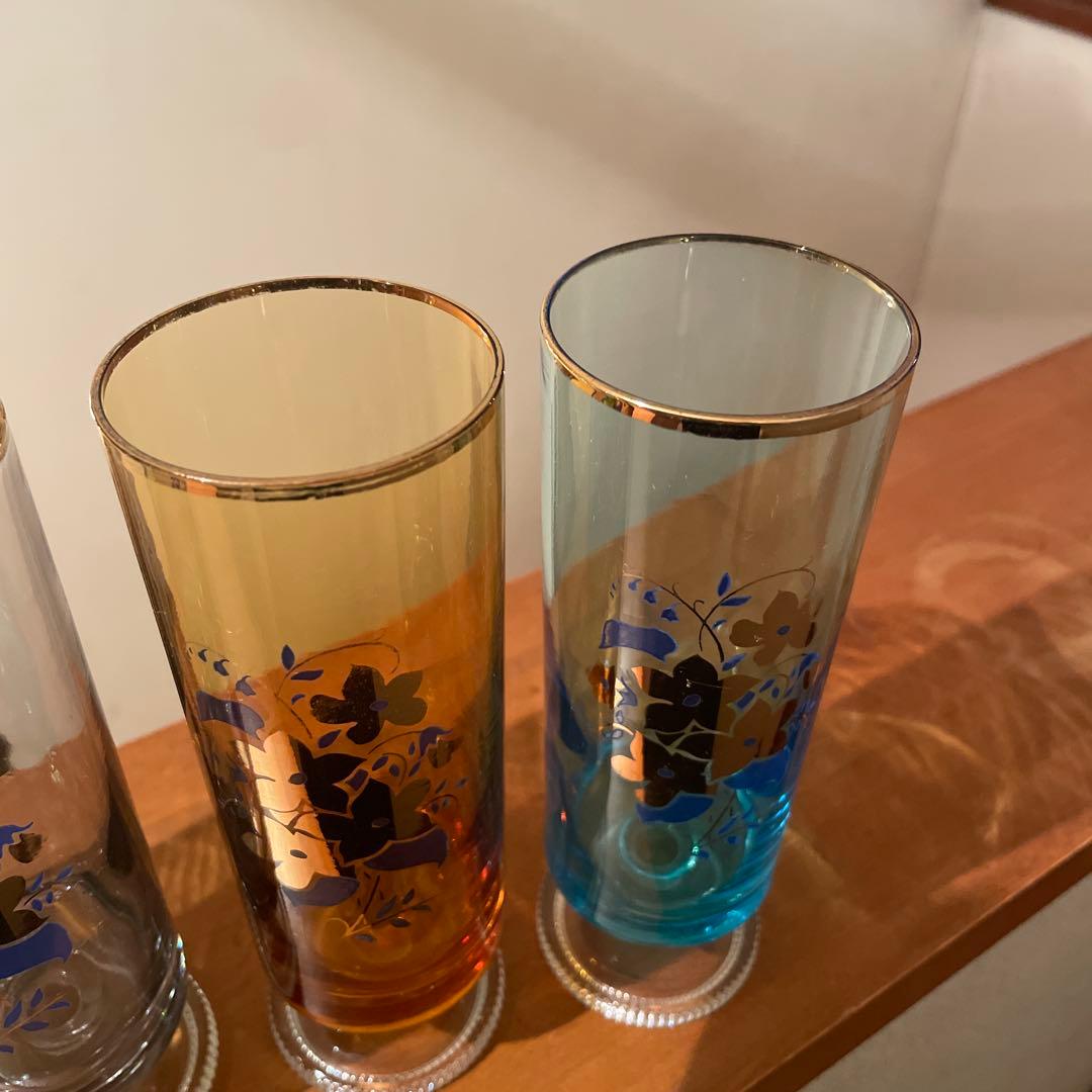 超希少　レア　昭和レトロ　アデリア　花柄　脚付きグラス　４セット