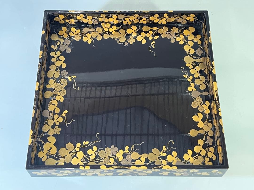 DT731 瓢箪纏蒔絵 四方盆 美品