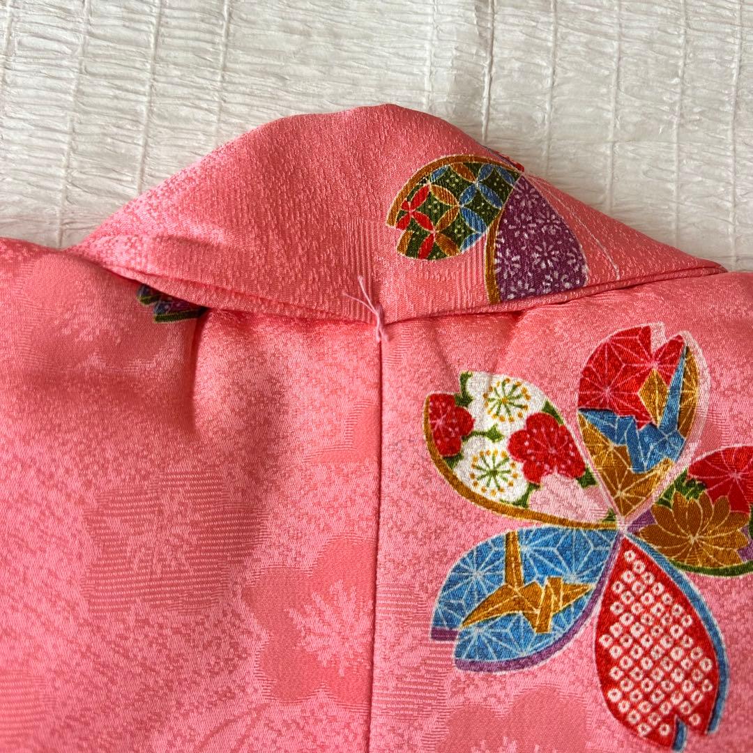 七五三 3歳 フルセット 着物 753 絹 被布 ピンク 三歳 赤 草履