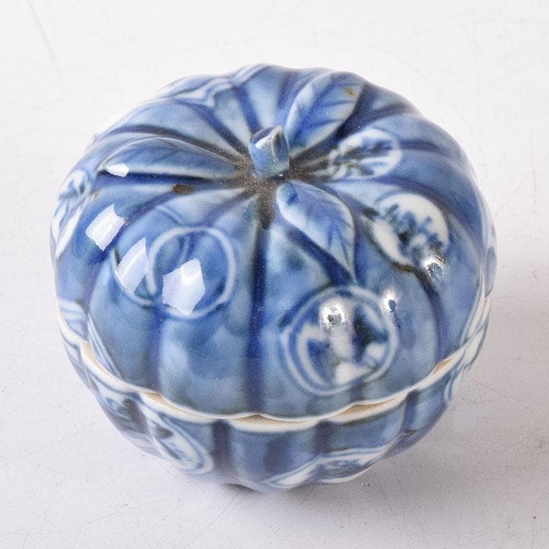 茶道具　平安　三浦竹泉造　染付　山水人物文　蜜柑香合　共箱　V　R8188