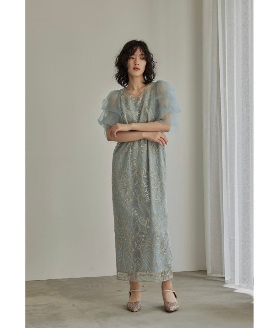 フラフィースリーブペンシルドレス 結婚式 パーティードレス