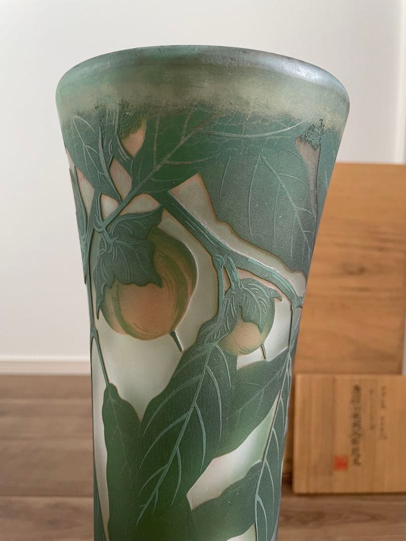 ドームナンシー Daum Nancy アールヌーヴォー色硝子果実文掘花生 花瓶