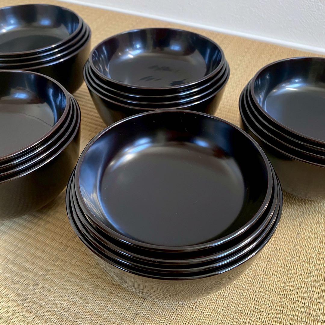 輪島塗 布着【四つ椀 5客組】小丸椀 入れ子 天然木 漆塗 黒真塗 懐石 茶道具