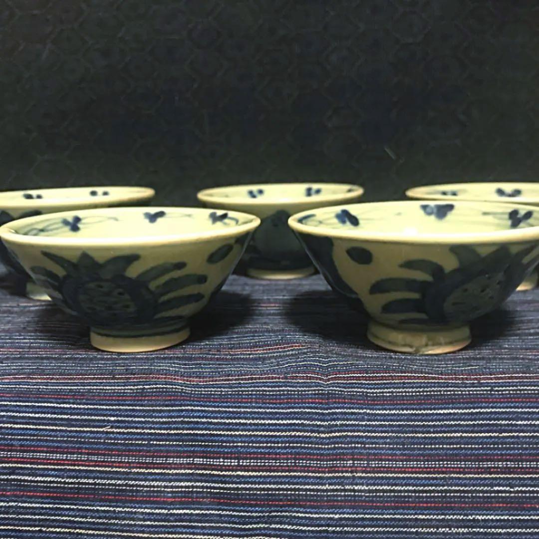 中国古玩 ？　青磁染付煎茶碗 五客揃い