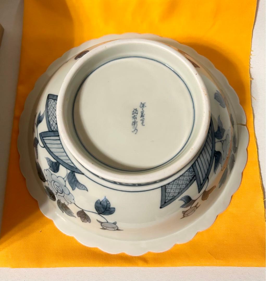 献上手染錦 お鉢 伊万里焼 福右衛門 鉢 茶道具 菓子鉢 鶴 縁起 寿 金継ぎ