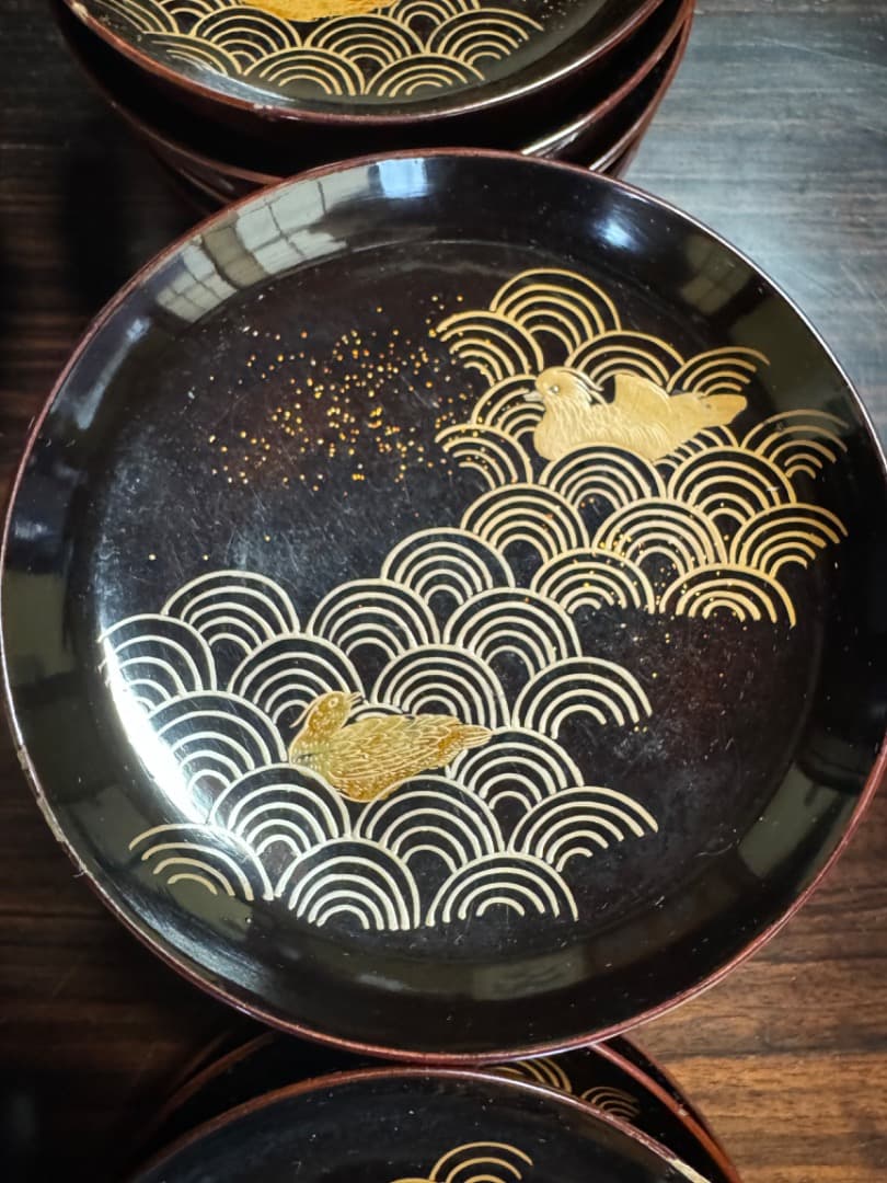 木曽漆器 吸物椀 二十客（蓋付き／江戸後期・手描