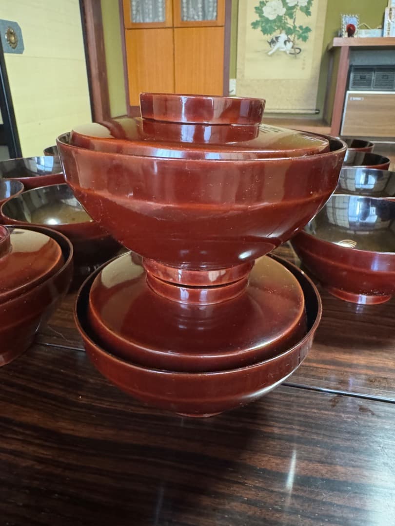 木曽漆器 吸物椀 二十客（蓋付き／江戸後期・手描